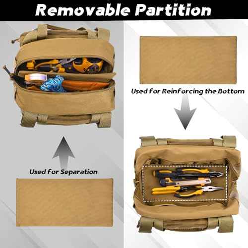 MOZETO 12 inch Tool Bag, Water-Resistant Small Tactical Tool Bag, Durable Handle Tool Bags for Men with Shoulder Strap (Brown)
