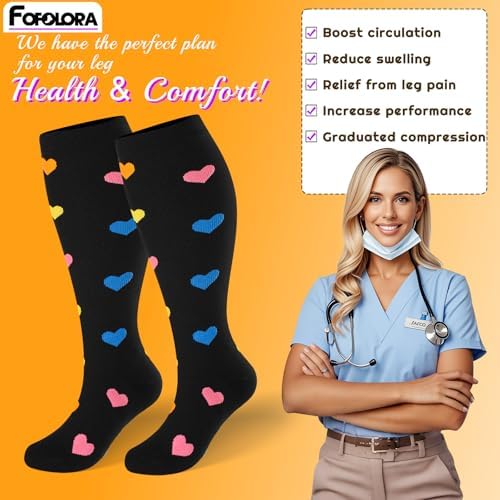 Plus Size Compression Socks for Women & Men 3 Pairs, Wide Calf Extra Large 20-30 mmHg Knee High Support Socks for Travel, Running, Nurse
