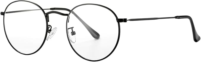 HJSTES Round Blue Light Glasses for Women Men Retro Circle Clear Lens Metal Frame Eyeglasses