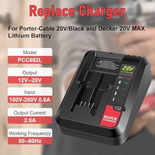 PCC692L 20V Fast Charger [for Black and Decker 20V Lithium Battery] & [Porter-Cable 20 Volt Battery], Compatible with LBXR20 LBX4020 LBXR2020 PCC681L PCC682L PCC680L PCC699L PCC685LP