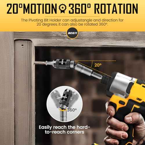 boen 14PCS Pivoting Magnetic Bit Holder with Screwdriver Bits, Swivel Drill Bit Extension, 1/4-Inch SAE Hex Shank, for Impact Driver, Narrow Corners Use
