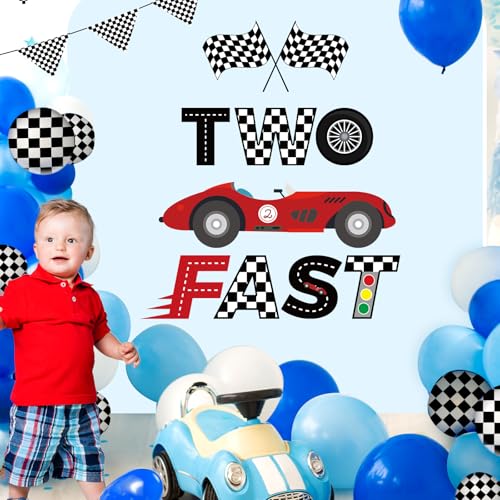 Fast Two Birthday Racing Decal, Racing Second Sticker Photo Prop Racing Party Decor 2 Fast Sign for Backdrop Race Car 2nd Birthday Decorations for Boys