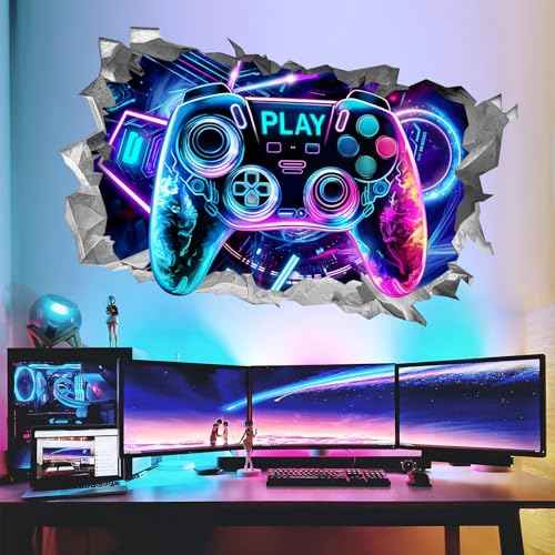 wondever 3D Game Wall Stickers Gamer Controller Gaming Peel and Stick Wall Art Decals for Teenagers Boy Bedroom Playroom