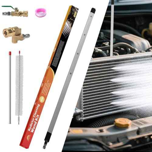 24" Radiator Cleaning Wand for Car,Truck and Other Vehicles,Water and Air Dual-Use 4500 PSI Pressure Washer Tool With 25¡Æ Fan Nozzles,2 Connectors,Cleaning Brush,and Sealing Tape