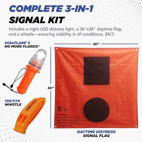 TEKTITE¢ç SOSeFLARE 5 NO MORE FLARES! Electronic Boat Distress Flare w/Flag and Audible Signal Kit- USCG & SOLAS Compliant Marine Safety Signal - Waterproof LED & Audible Locator for Boats