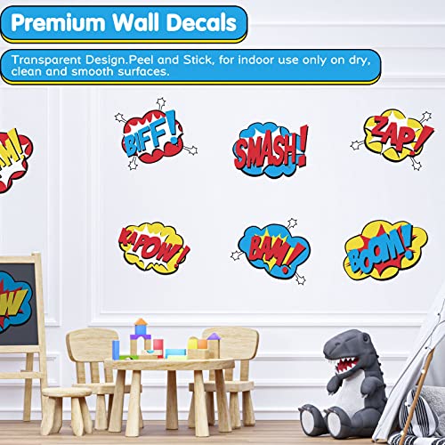 Superhero Wall Decals Peel and Stick Comic Book Sound Effects Stickers Superhero Boom Pow Vinyl Stickers Wall Art Decor