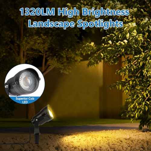 HIBOITEC 12W Spot Lights Outdoor 120V Landscape Lighting Waterproof Spotlight with 4.9ft 3-Plug LED Plug in Landscape Lights for Yard Gardern Decorations 2700K 6Pack