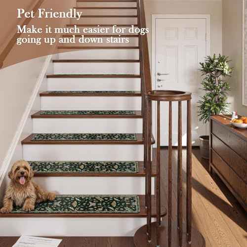 OJIA Insect Print Stair Treads Non Slip Stair Runners for Wooden Steps Indoor, 15PCS 8"x30" Rubber Backing Carpet Treads for Wood Stairs Staircase Step Treads for Kids & Dogs, Stair Covers, Black