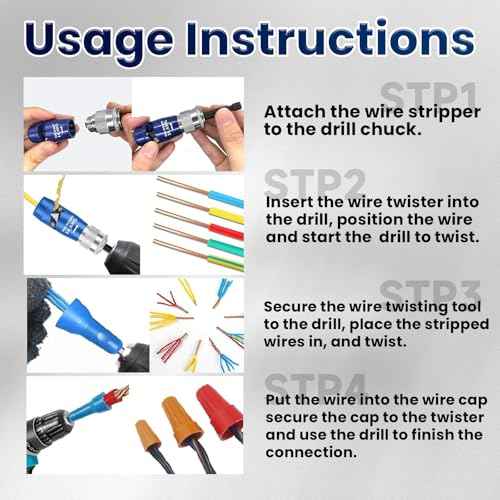 Wire Stripper for Drill 14/12/10/8/6AWG Wire Twister Tool for Drill, Electrical Drill Wire Stripper, Upgraded Wire Stripping & Twisting Tool Kit, 25Pcs Wire Nuts, Electrician Tools Set