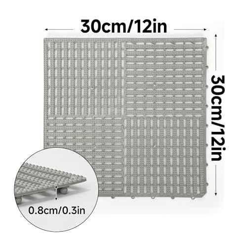 jxgzyy 24Pcs Interlocking Drainage Tiles, 12"¡¿12" Non-Slip Modular Interlocking Cushion Soft PVC Drainage Mat for Pool Bathroom Patio Balcony Boat Garage, Gray