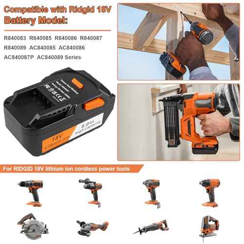 Fancy Buying 2 Pack 6.0Ah Replacement for Ridgid 18V Battery R840083 R840084 R840085 R840086 R840087 R840095 R86092 AC840087P Cordless Drill Tools Battery