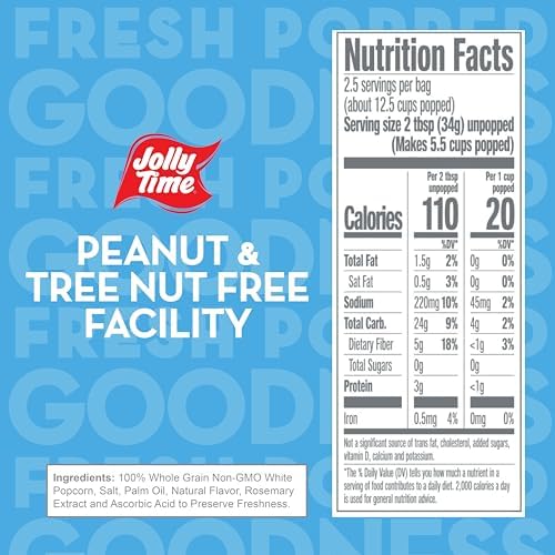Jolly Time Healthy Pop Microwave Popcorn, Low Fat Gluten Free Non-GMO, 3oz Sharing Bag, 3 Bags Per Carton (Healthy Pop - Crispy N' White, 3 Ounce (Pack of 12))