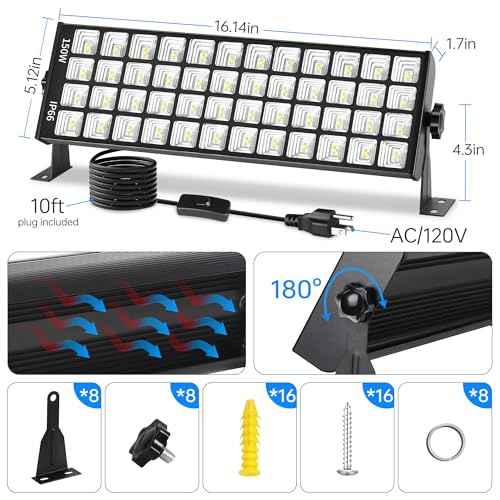 150W LED Shop Light, 18000LM 6000K Daylight White Super Brighter, IP66 Waterproof Garage Light with 10 FT Cord & On/Off Switch, Bay Lighting for Workshop Yard Garage Warehouse, 2 Pack
