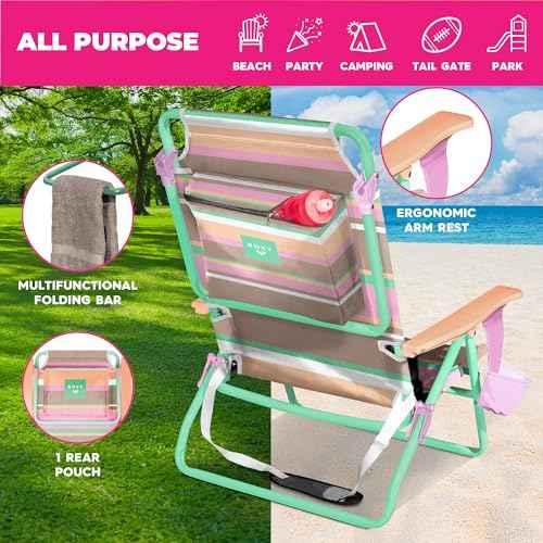 ROXY Beach Chair ? Lounge Chair Outdoor, Lightweight Folding Chair with Adjustable Recline and Cup Holder ? Beach Days, Pool Lounge Chairs, Folding Camping Chairs, Sun Tanning Chair or Festival