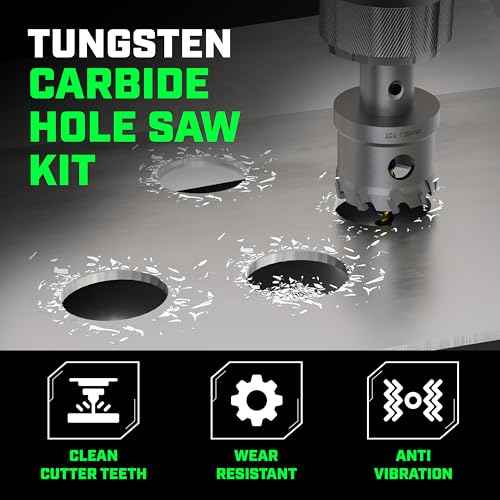 Tungsten Carbide Hole Saw Kit 22 Pcs ? Carbide Hole Saw Set 9/16" to 2-1/8" for Metal, Stainless Steel, Wood ? Includes 2 Drill Bits, Deburring Tool, 4 Blades, 3 Allen Wrenches ? Industrial & DIY Use