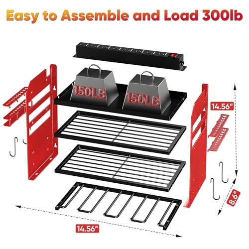 Power Tool Organizer Wall Mount with Charging Station,Tool Storage Rack with 8 Outlet Power Strip,Heavy Duty Metal Battery Utility Rack with 4 Cordless Drill Holder 6.56 Ft Cord for Garage