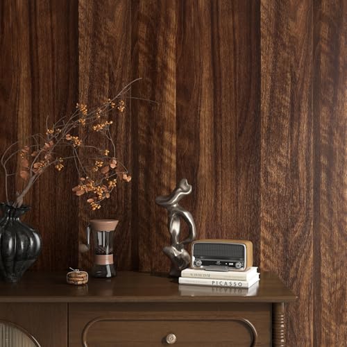 FunStick Dark Brown Wood Contact Paper for Countertops Waterproof Self Adhesive Walnut Wood Wallpaper Peel and Stick Countertop Contact Paper Wood Grain Contact Paper for Cabinets Kitchen Table 16x80