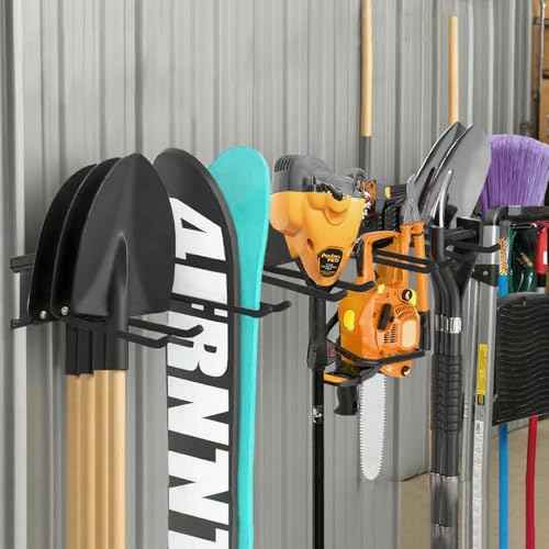 Garage Tool Organizer Wall Mount 48in- 6 Heavy Duty Hooks,360lbs Capacity, Garage Organization & Storage Rack for Broom, Rake & Snow Equipment - Tool Organizer & Men¡¯s Gift Choice