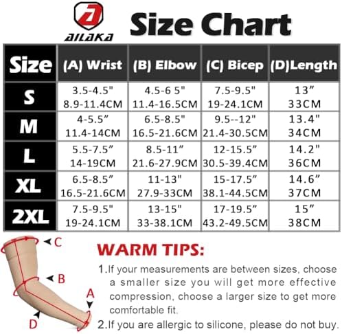 Ailaka Medical Compression Arm Sleeves for Men Women - 20-30 mmHg Lymphedema Compression Sleeves Support for Arms Pain