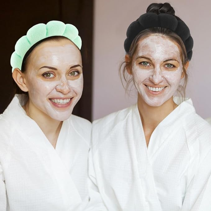 SPA Headbands for Washing Face Makeup Headbands with Bow Hair Band Women Facial Head Band Wrist Towel Wraps For Shower Face Mask Black Green, 6 Pack