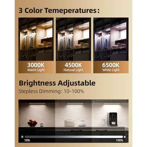6Pack 16inch Under Cabinet Lighting, Rechargeable Motion Sensor Light Indoor, Wireless Remote Light, Dimmable 3 Color Temps Closet Lights, Under Counter LED Lights for Kitchen, Stairs