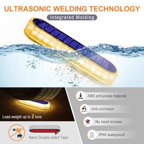 YiLaie Stick on Solar Step Lights Outdoor Waterproof, Small Solar Stair Lights Auto ON/Off for Deck Dock Driveway Mailbox Warm White (8 Pack)