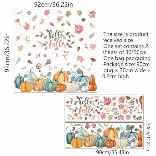 Fall Wall Decals Fall Nuts Pumpkin Maple Wall Stickers Removable Autumn Peel and Stick Sticker Fall Vinyl DIY Wall Art Decals Autumn Party Supplies Home Window Decor