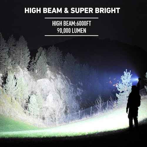 LBE Rechargeable Spotlight Outdoor, 90,000 Lumens Led Spotlight Flashlight with Cob Light and Foldable Tripod, 6 Modes Waterproof Handheld Spot Light for Outdoor Marine Boating H?nting