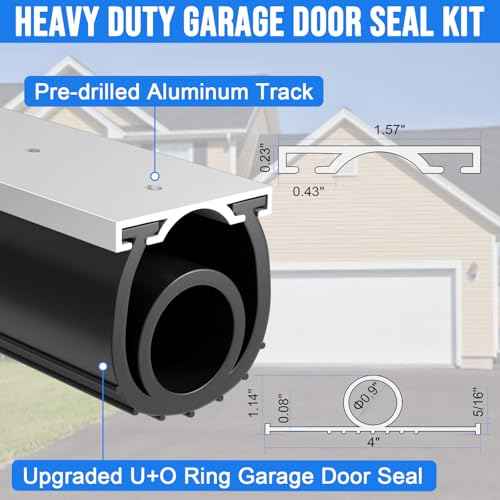 10 FT Garage Door Seals Bottom Rubber, Heavy Duty U+O Ring Garage Door Bottom Seal with Aluminium Track Retainer Kit, Universal Garage Door Weather Stripping for Home Garage Protection