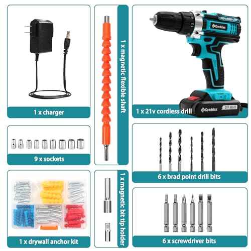 Cordless Drill Set 21v Power Drill Cordless With Battery & Charger, 84pcs Accessories Electric Drills Variable Speed, 3/8" Keyless Chuck, Built-In Level and 2 Driver Bule kit