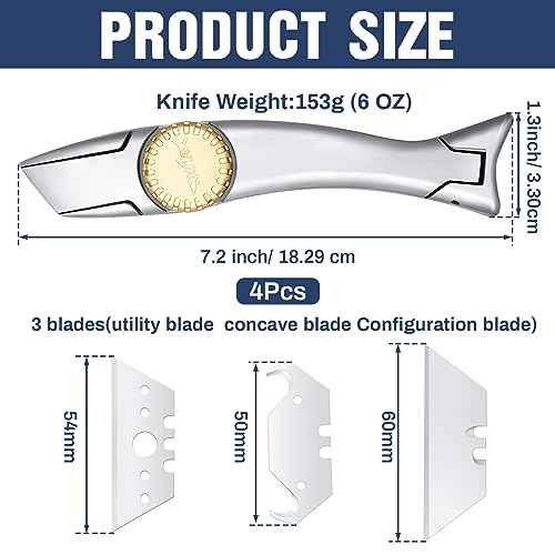 WILLBOND 4 Sets Navajas Para Roofing Heavy Duty Shark Vinyl Knife with 12 Pcs Utility Knife Blades Replacement Roofing Tools Carpet Blade Cutter for Indoor Outdoor