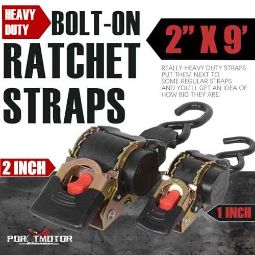 2 Pack Bolt-On Retractable Ratchet Straps (2" x9'), 3000LBS Break Strength Ratchet Tie Down Straps Heavy Duty Auto Retracting Ratchet Straps for Motorcycle, Trailers, Boats, ATVs, UTVs
