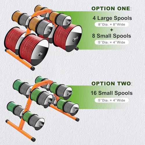 SELEWARE Portable Wire Spool Caddy ? Heavy-Duty Steel Cable Dispenser with 4 Adjustable Rods for Effortless Spool Storage & Dispensing (Orange)
