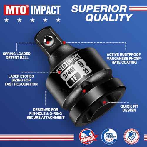 2 Pieces 1" Female to 3/4" Male Impact Socket Adapter,1" Drive Impact Socket Reducer Set, Chrome Molybdenum Alloy Steel