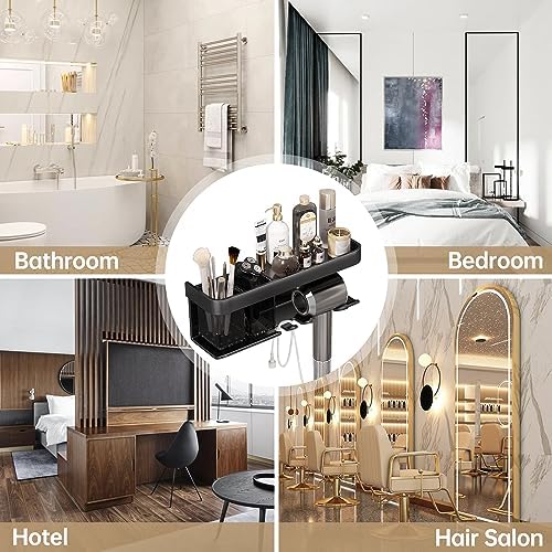 Hair Dryer Holder, Blow Dryer Organizer, Hair Dryer Holder Wall Mounted with Shelf for Bathroom, Salon, Bedroom Organizers & Storage(Matte Grey)