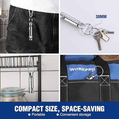 WORKPRO Socket Bottle Opener, 3/8 Inch Drive x 14 mm Socket, Deep Square Drive Socket, CR-V, 6-Point, Portable Detachable Key Ring - for Automotive Repair, House Projects, Machinery Work, Gift for Men