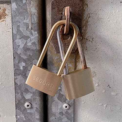 Weather Proof Lock, Keyed Alike Solid Brass Padlocks with Long Brass Shackle, Light Duty, 1-1/2" Wide Body, Marine Padlock, Anti Rust Lock, 4 Pack
