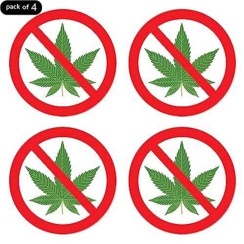 dealzEpic - No Cannabis Symbol Sticker/Marijuana Prohibited Sign - Self Adhesive Peel and Stick Vinyl Decal - 3.94 inches in Diameter | Pack of 4 Pcs