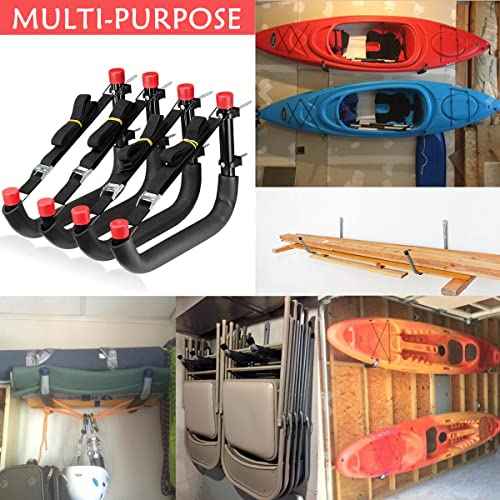 Heavy Duty Garage Storage Hooks, 13 Inch Arm Large Wall Mount Hanger with EVA Protector, Naikozmo Garage Racks & Organizer for Ladders, Folding Chairs, Kayak, Surfboard, Garden Tool Black + Red