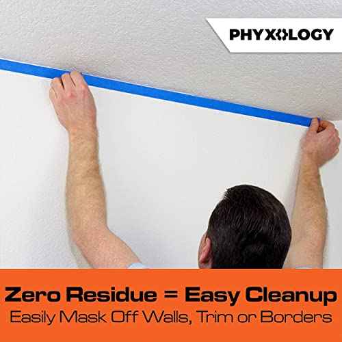 No-Residue 1 Inch, 60 Yard Blue Painters Tape 1 Pk. Easy-Tear, Pro-Grade Removable Masking Tape Great for Home, Office, Commercial Contractor. Clean, Drip-Free Painting w/Wide Crepe Paper Rolls