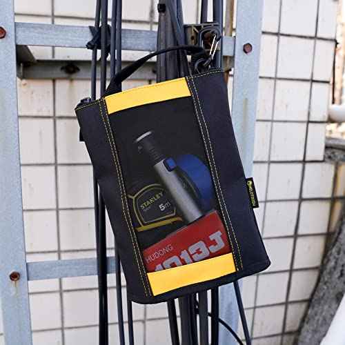 MELOTOUGH Small Tool Pouch Fastener Bag Utility Canvas Tool Zipper Pouches Mesh Tool Bag with Carabiner Clip (4, Yellow)