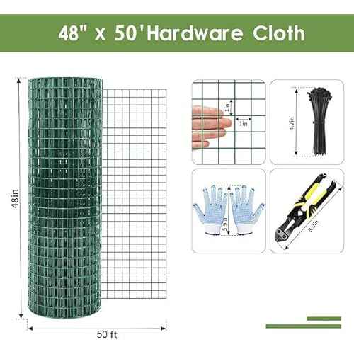 Tongmo 48" x 50' Green Chicken Wire Fencing, 19 Gauge Green Wire Fence, 1"x1" Mesh Size Metal Welded Wire Garden Fence Roll, Poultry Netting for Rabbit/Duck/Chicken