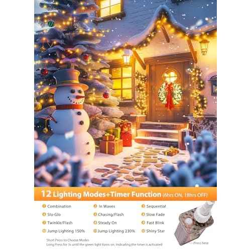 Brightown 50 Ft 1000 LED Christmas Cluster Lights Outdoor, White Wire LED Decorative Christmas Tree Lights with Remote & 12 Modes, Waterproof String Lights for Xmas Party Garden Decor, Warm White
