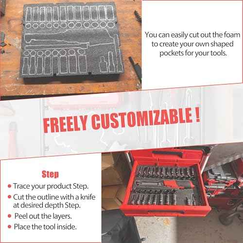 48-22-8452 Packout Foam Tool Organizer Inserts Compatible with Milwau-kee 48-22-8442 and 48-22-84432 Drawer Boxes,2 Pack Black/Red