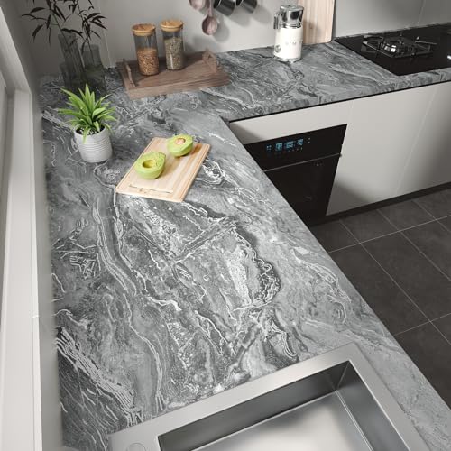 LACHEERY Dark Grey Marble Contact Paper for Countertops Matte Silver Gray Marble Contact Paper Peel and Stick Marble Countertop Waterproof Self Adhesive Marble Wallpaper for Walls Cabinets 15.8"x80"