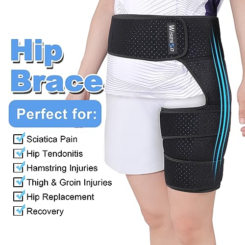 Hip Brace for Sciatica, Hip Flexor Compression Wrap for Sciatica Pain Relief, Hip Support for Groin, Thigh, Hamstring, Pulled Muscle Injury, Sciatic Nerve Brace For Men and Women, Blue