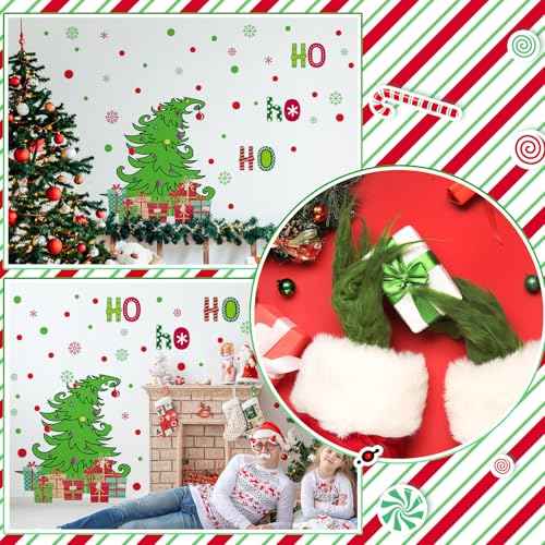 3 Sheets Christmas Wall Decals Red Green Christmas Sticker Xmas Tree Sign Decor Holiday Red Green Polka Dots Decals Gift Removable Wall Stickers for Xmas Holiday Home Decoration