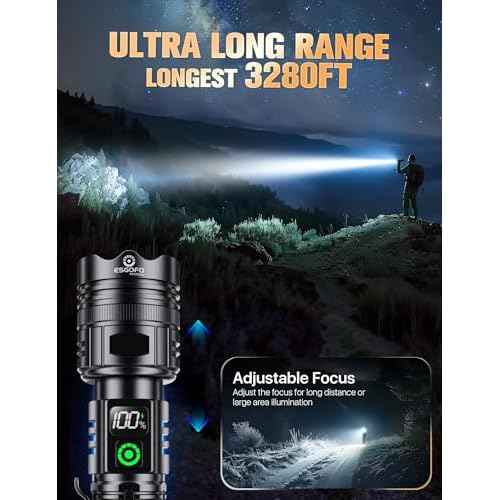 Esgofo Rechargeable Flashlights High Lumens 10000 2 Modes High/Low, Super Bright Magnetic LED Flashlight Long Distance 3280FT, Powerful Long Lasting Strong Flash Light USB C with Clip for Hiking
