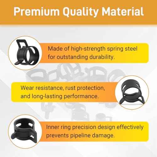 108Pcs Spring Hose Clamps, Fuel Line Clamp Kit, Low Pressure Air Clip Clamp 10 Sizes (7mm 8mm 9mm 10mm 11mm 12mm 14mm 15mm 16mm 18mm) Black