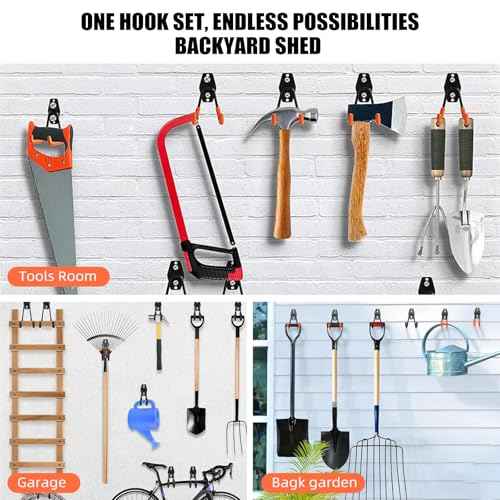 Garage Hooks, 12 Pack Wall Hooks for Hanging Heavy Duty Ladders, Bikes, Tools Ideal for Garage, Garden, Basement Utility Room Storage (Orange)